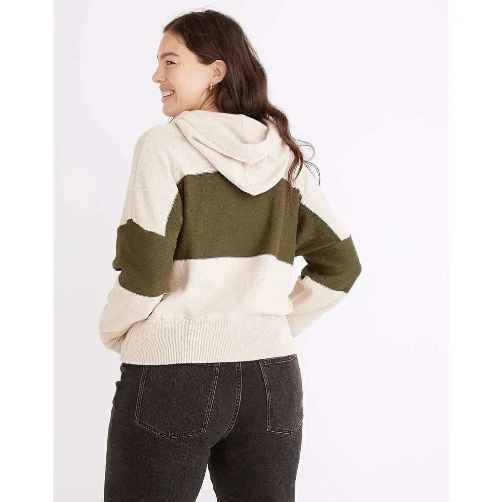 Madewell Clairview Hoodie Sweater in Heather Artichoke Colorblock Size XS Womens